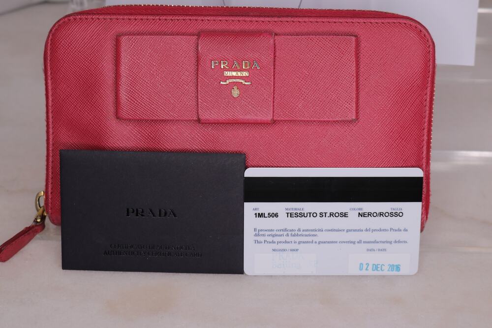 Authentic Prada Peony Pink Vitello Move Leather Zip Around Long Wallet W/ COA